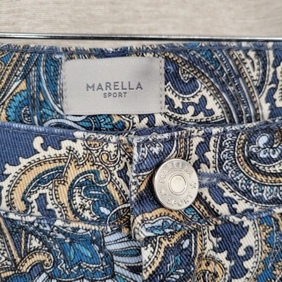 Marella Sport Avorio Navy Trousers Cropped Pants Paisley Pattern Jeans Women's - Picture 5 of 12